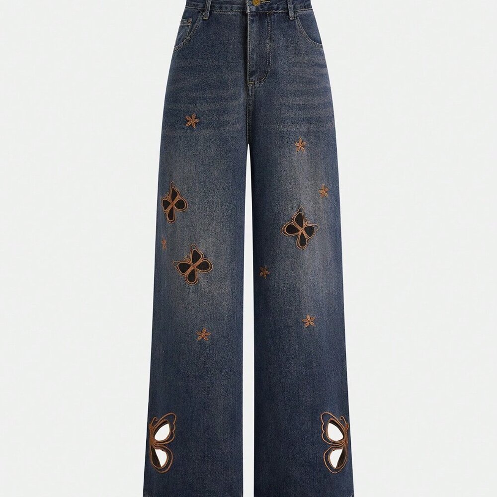 Blue Elegant Women's High Waist Wide Leg Flare Trousers - Picture 2 of 9